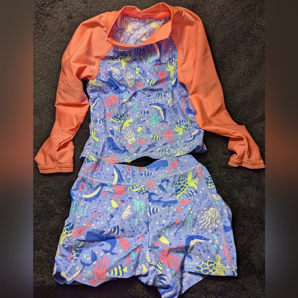 L.L. Bean Toddler Rash Guard with Coral and Blue Sea Life, Size 2T